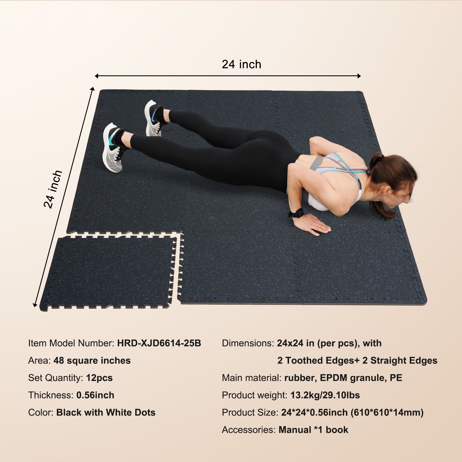 Home Gym Rubber Flooring - 0.56인치 두께의 짐 플로어 매트, 12개