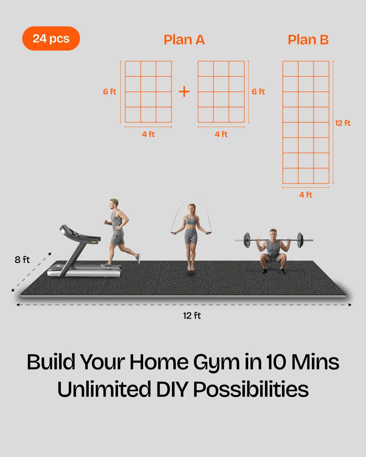0.6인치 두께 96 평방피트 짐 바닥재 세트, 24개 - Home Gym Rubber Flooring 리뷰 및 가격