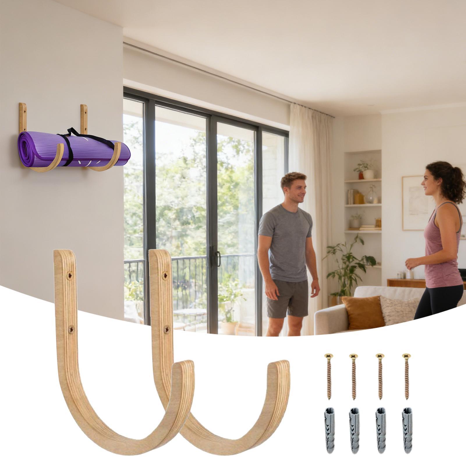나무 요가 매트 홀더 벽걸이, 나사 포함 2개 세트,  - Home Gym Yoga Storage 리뷰 및 가격